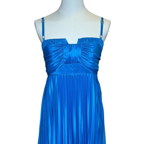 Y2K Blue Pleated Maxi Dress Gown Sweetheart Empire Waist vtg city triangles NOS - Picture 4 of 15